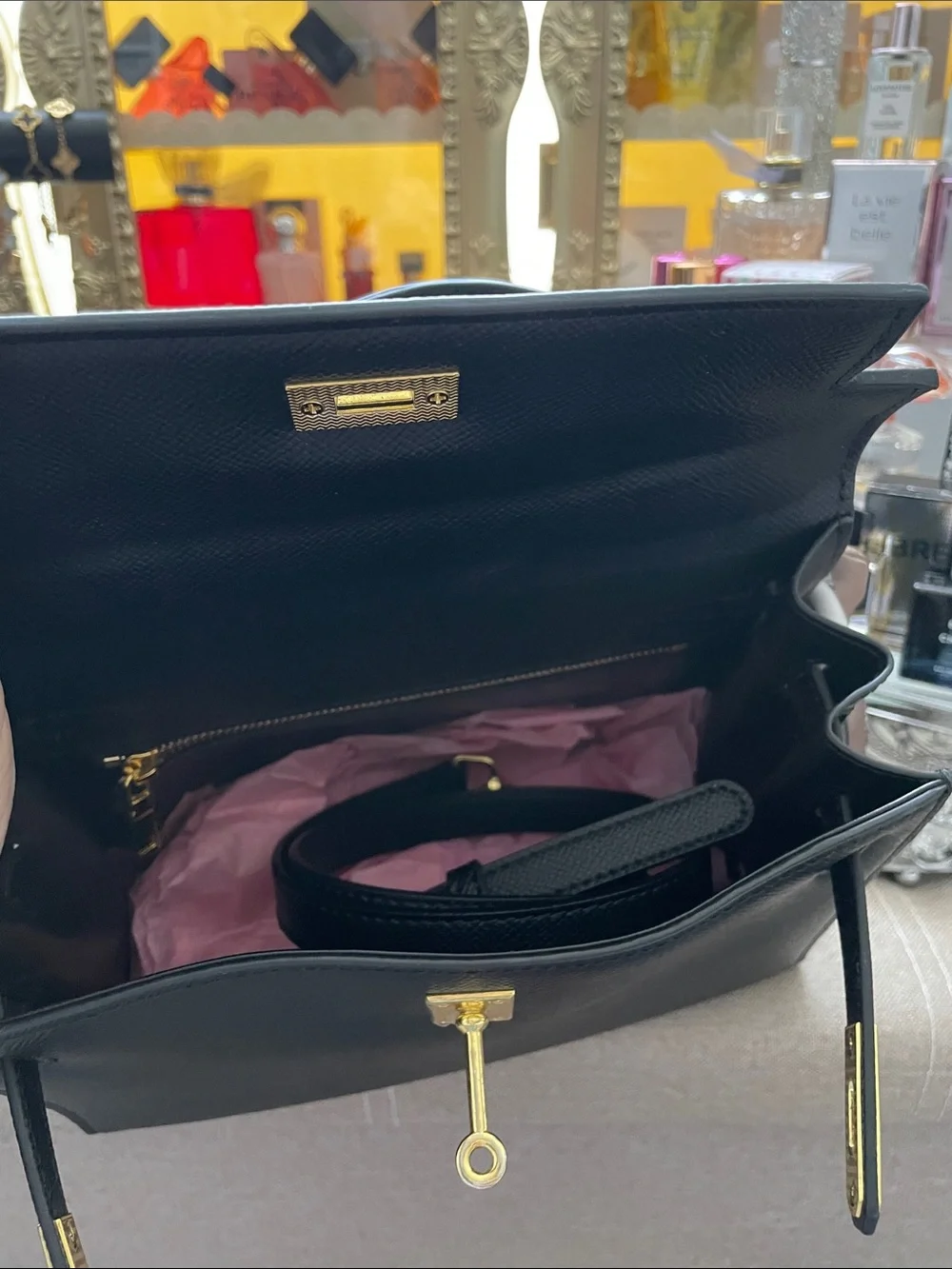 ✨🖤Classic Black Top-Handle Leather Crossbody Bag with Decorative Scarf🖤✨NEW - Picture 6 of 9